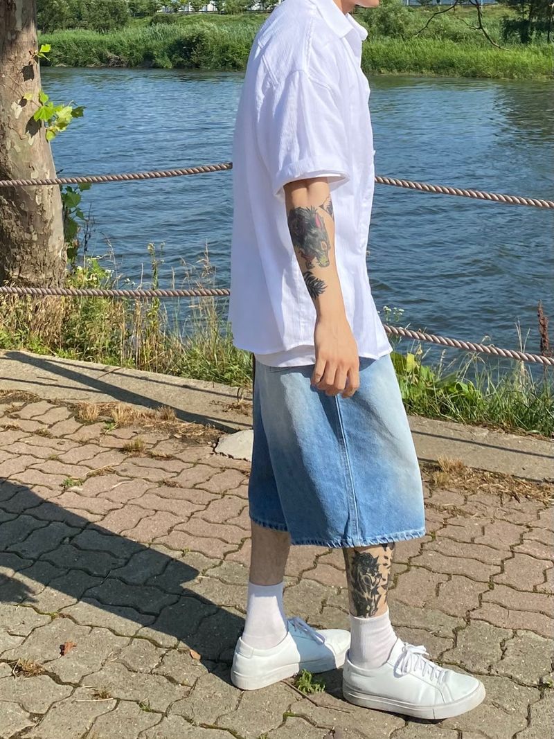 Sand denim half pants