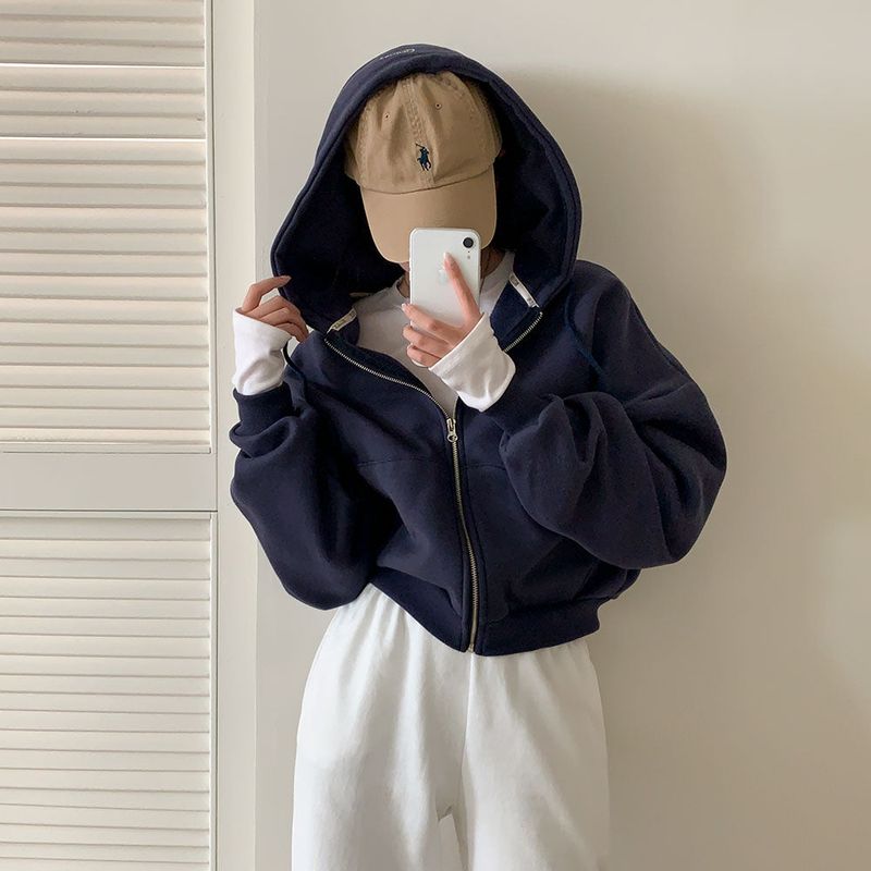 [Bellide made] embroidery napping hood zip-up