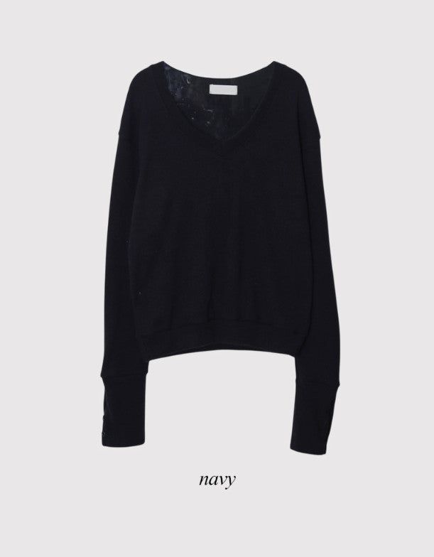 Cuff Button Deep V-neck Knit (2color)