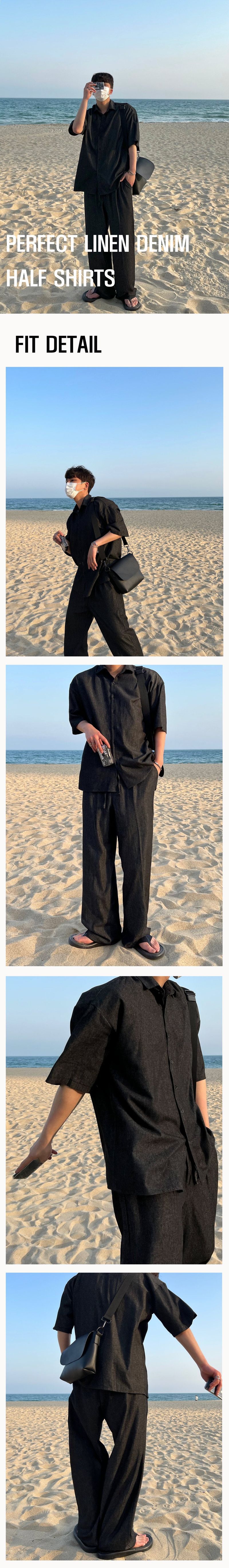 PERFECT LINEN HALF DENIM SHIRTS(2COLOR)