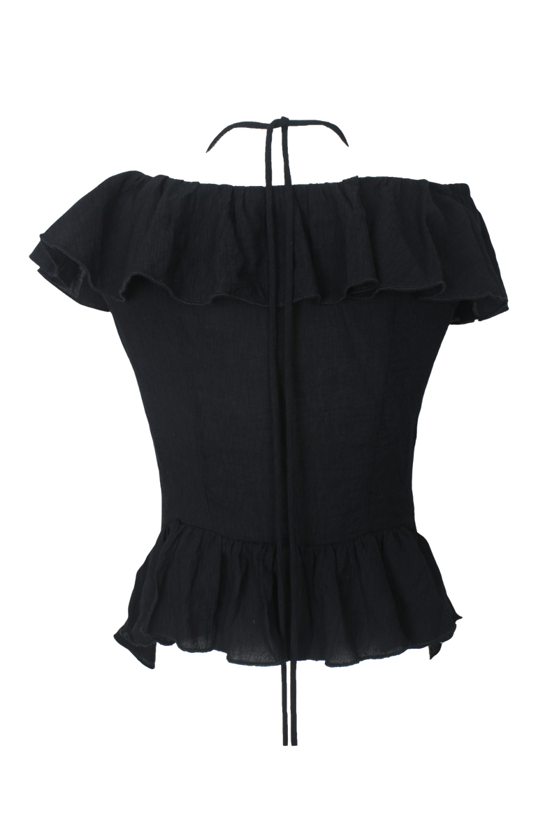 Rose corsage frill top (Black/Beige)