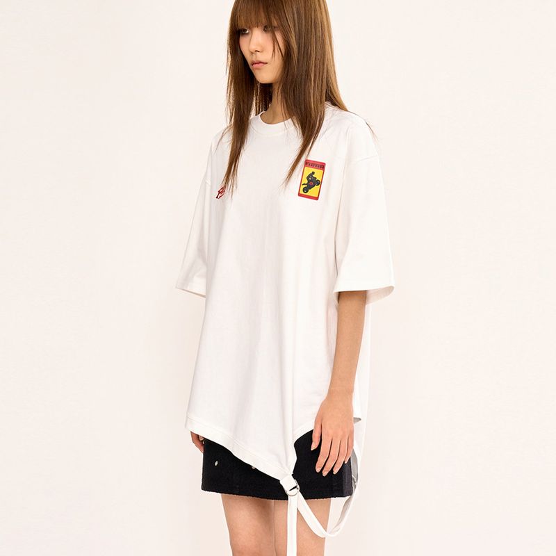 Asymmetric Belt T Shirt - White
