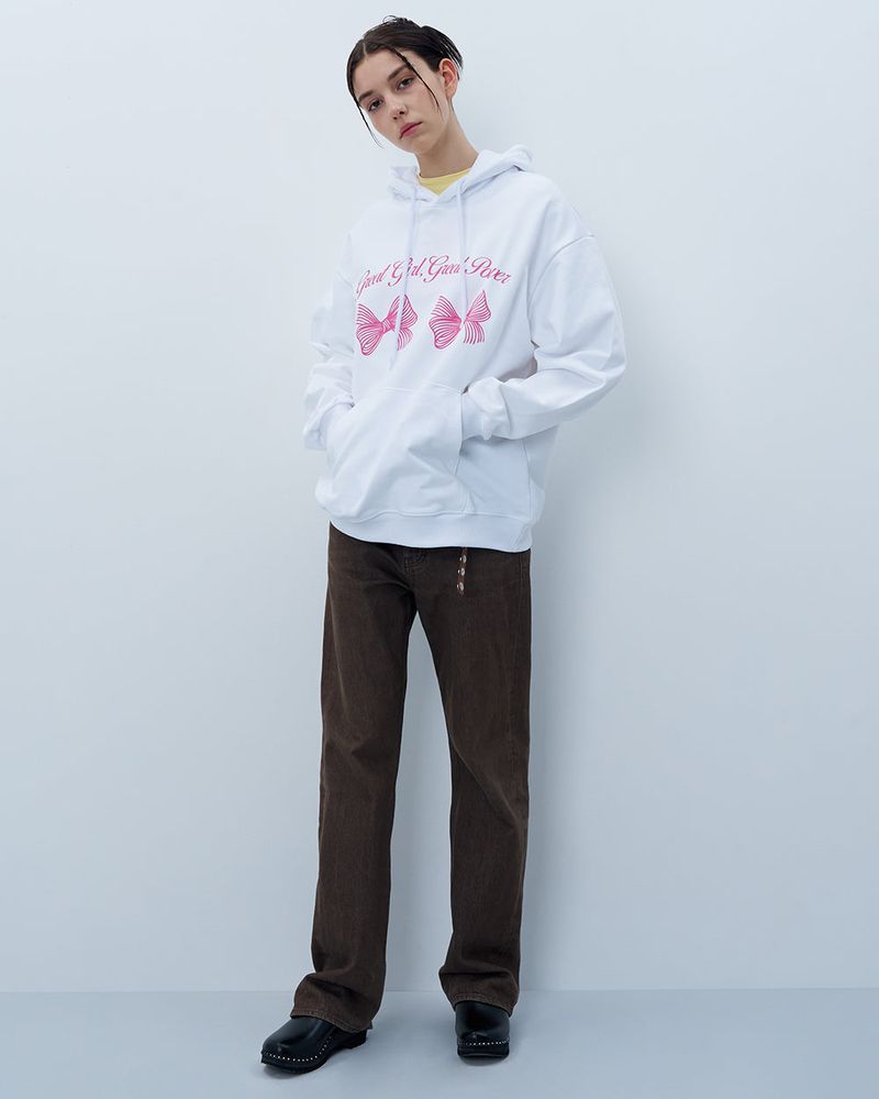 TWIN RIBBON HOODIE-WHITE