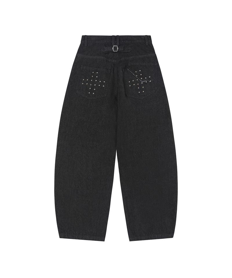 Cross Stud Curved Denim Pants - BLACK