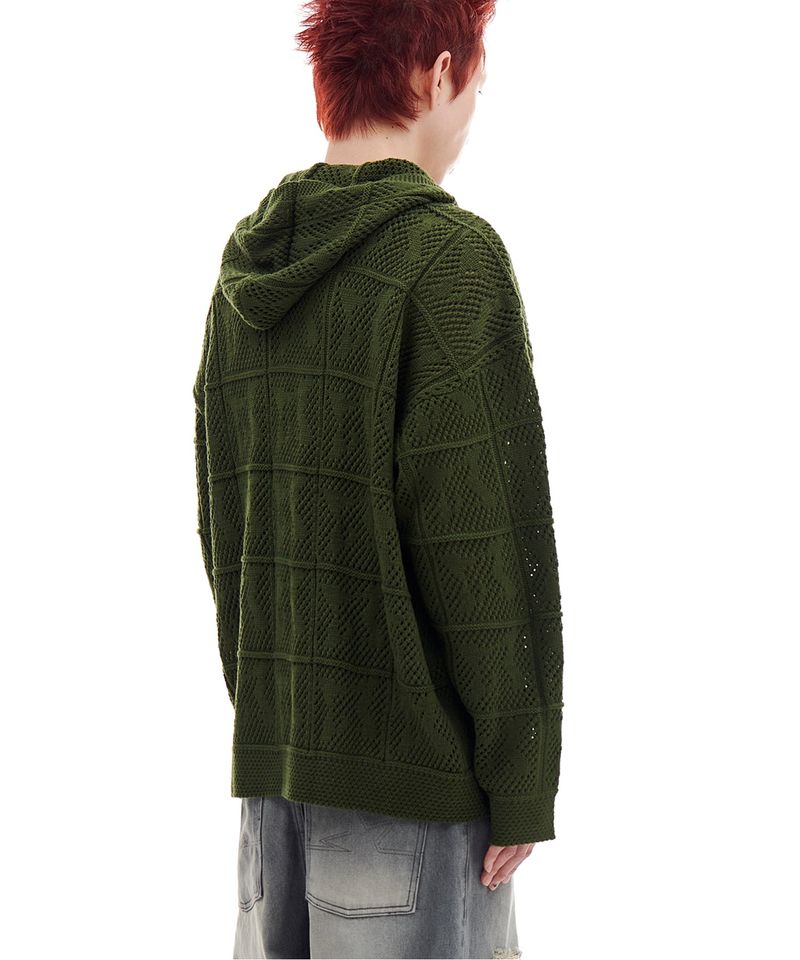 NET KNIT HOOD ZIP-UP (OLIVE)