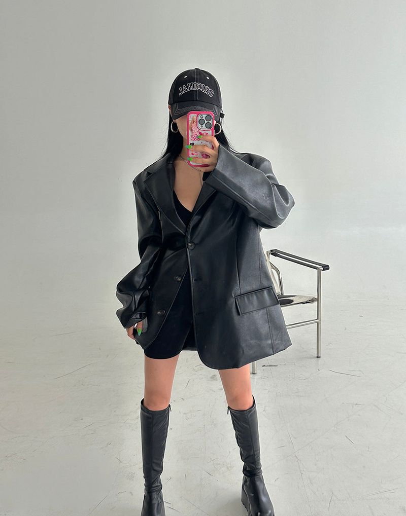 leather oversized-fit blazer jacket
