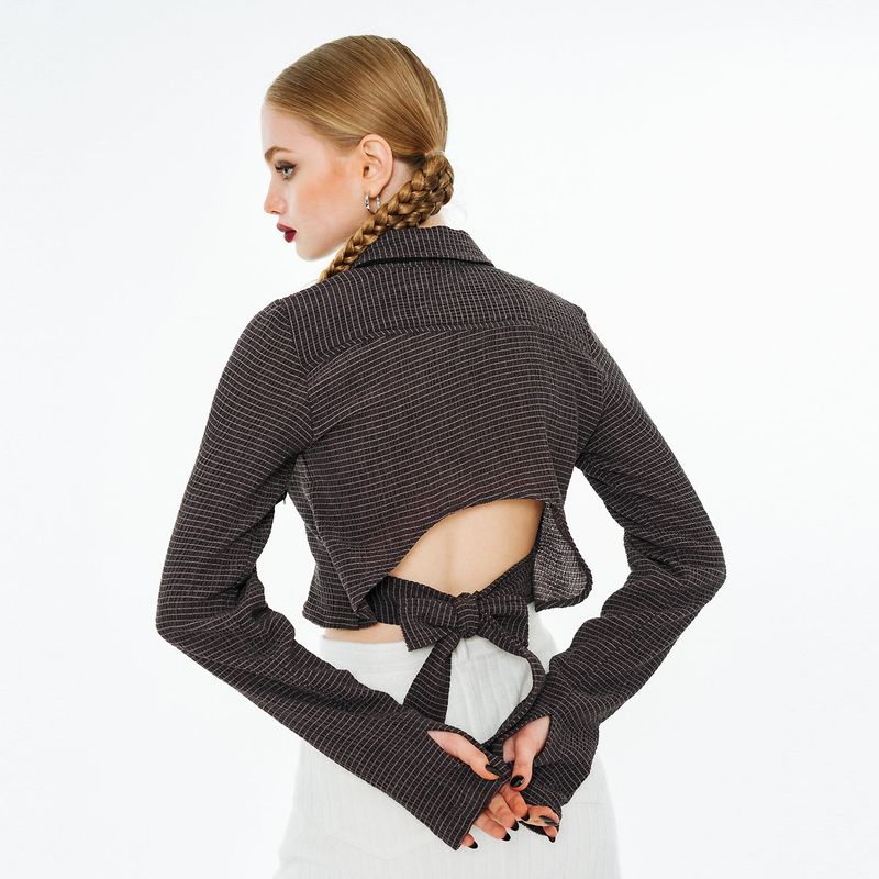 OTHER-worldly（アザーワールドリー）の「Back Open Ribbon Strap Shirt [Brown Wrinkle]（Tops）」