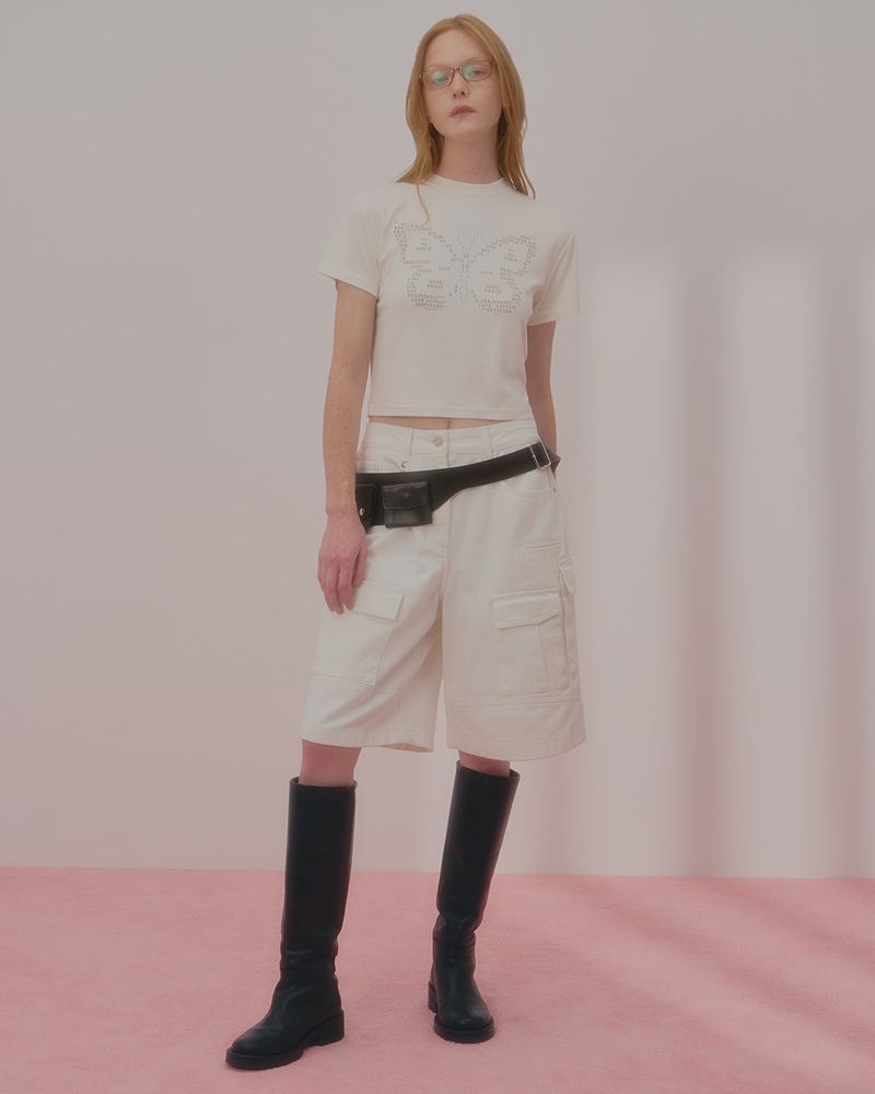 TEXT BUTTERFLY CROP TSHIRT-IVORY