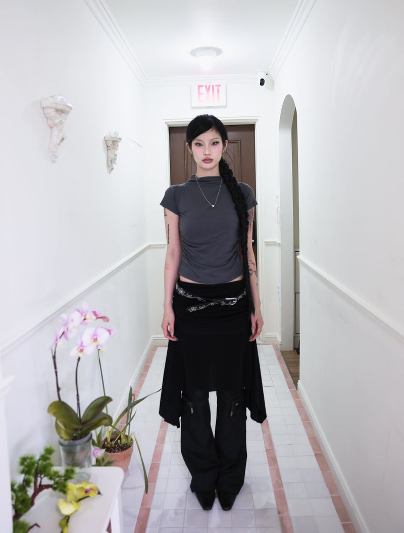Half neck shirring T (3color)