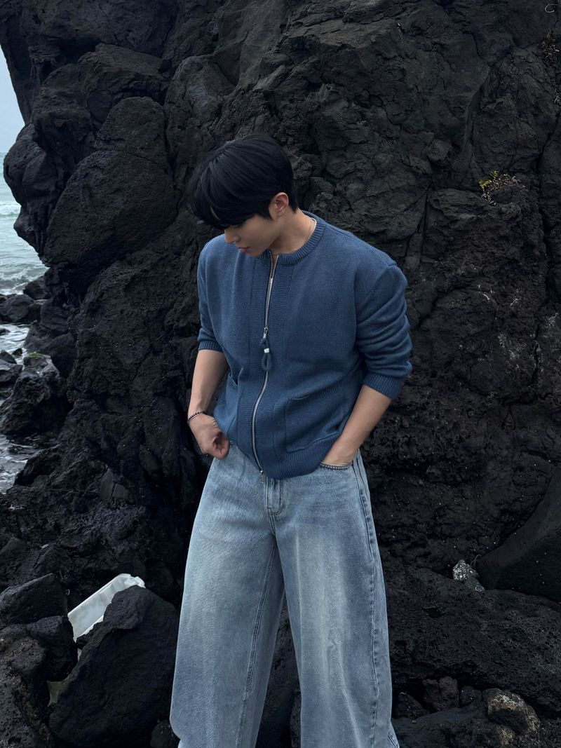 Ring crop knitwear round cardigan