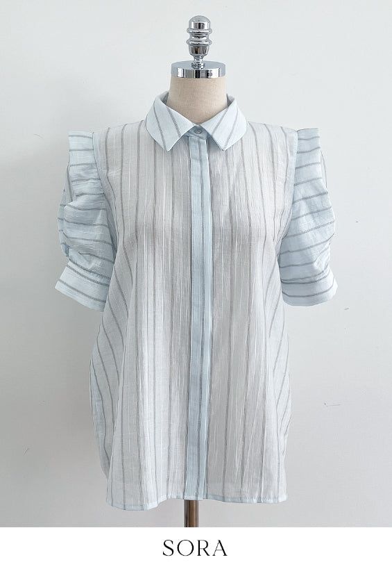 Tibet Stripe Puff Shirt Blouse