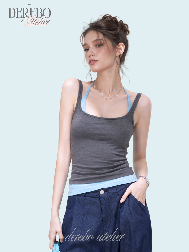 Blue Charcoal Halter Layered Sleeveless Top
