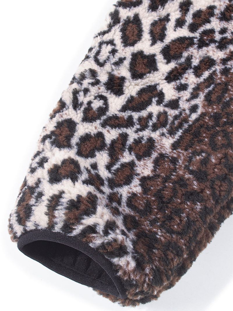 LEOPARD FLEECE ZIP-UP JACKET_Brown