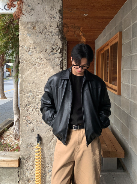 Waini Crack Two-Way Semi-Over Leather Jacket