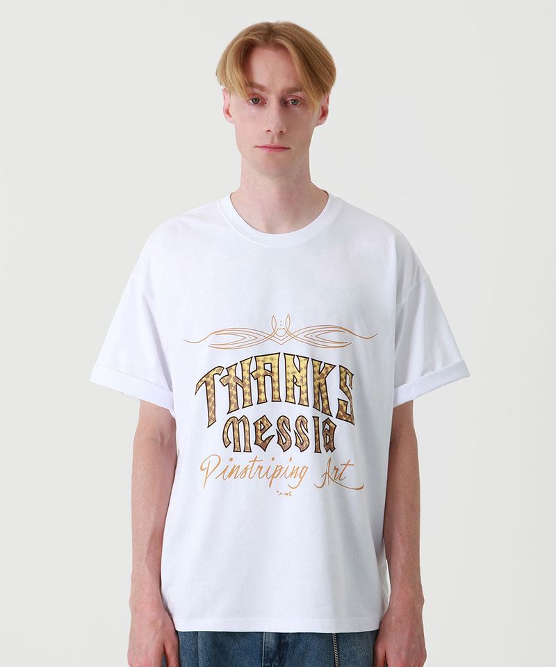 [THANKSMESSIA X ODAGIL] GOLD PINSTRIPE TSHIRT-WHITE