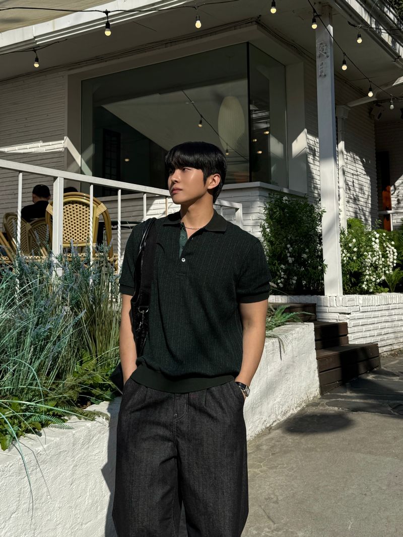 Texture collar knitwear short-sleeve