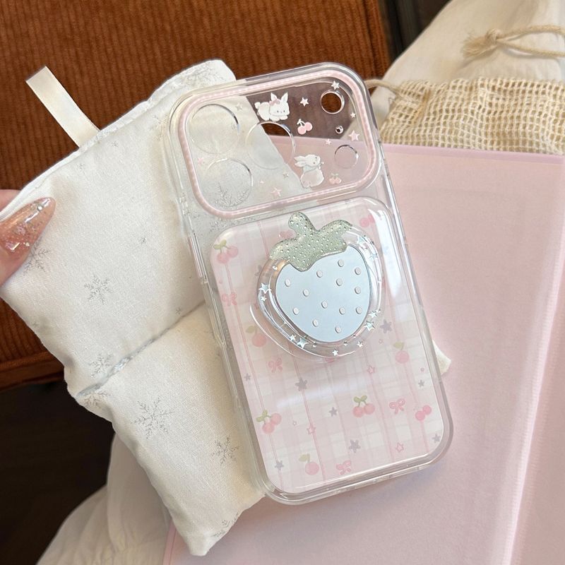 Pink Check Strawberry Mirror Magnetic iPhone Case