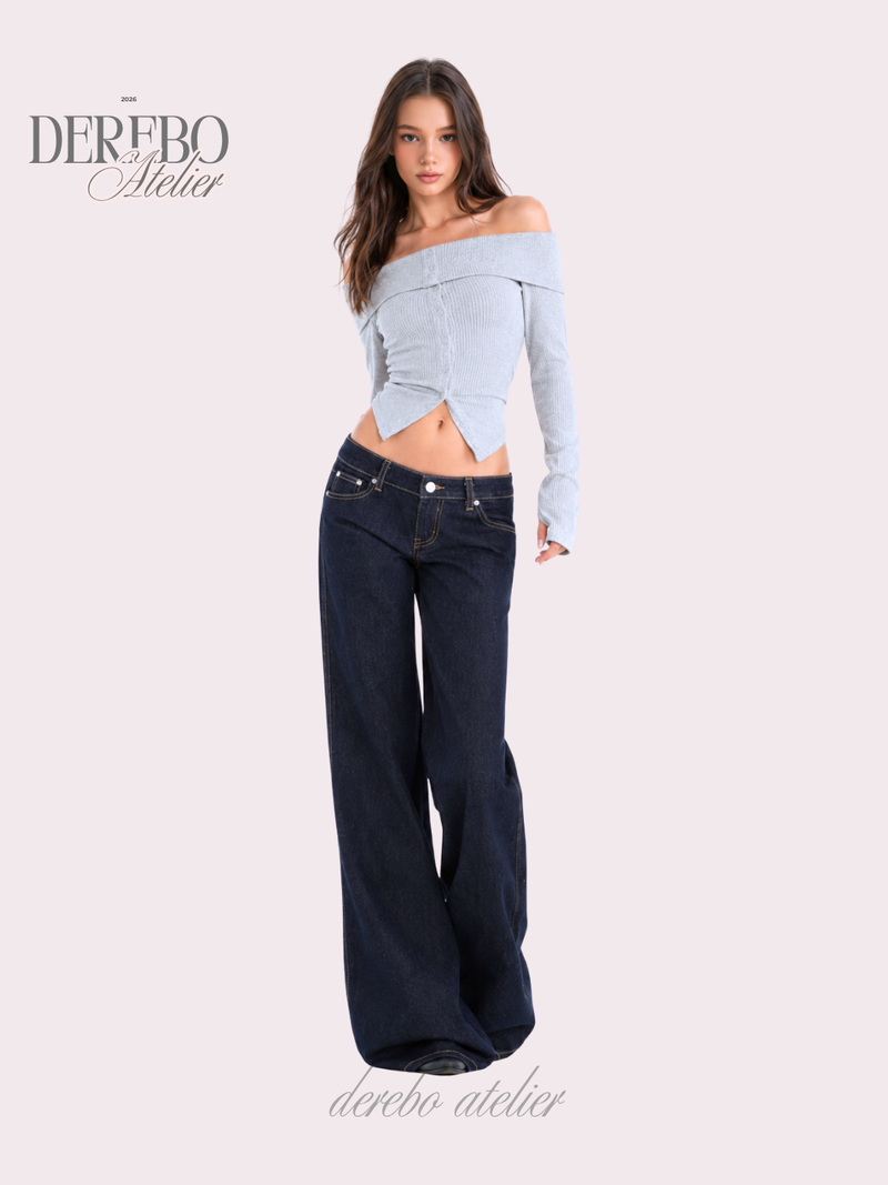 Dark deep long denim flare jeans