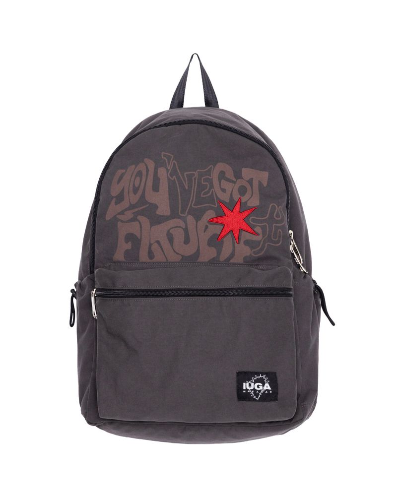 IUGAMAKARAS（イウガマカラス）の「Printed Twill Pocket Backpack (Gray)（Bags）」