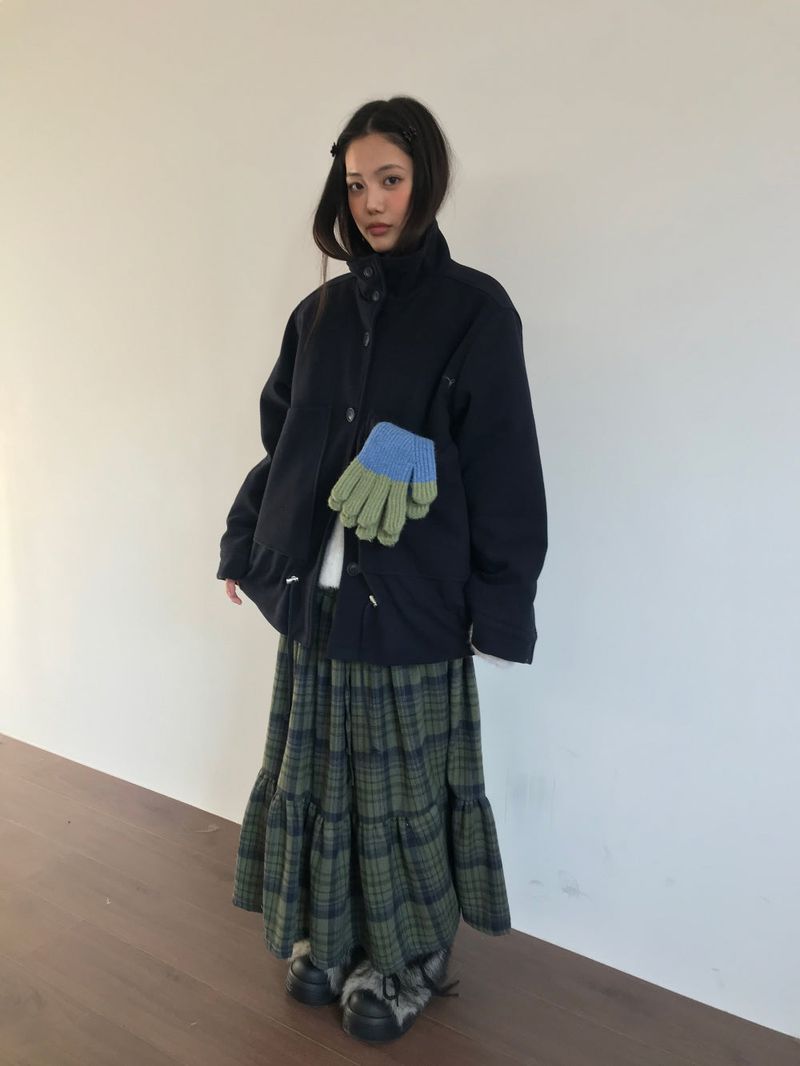 Windy Checkered Long Skirt (1color)