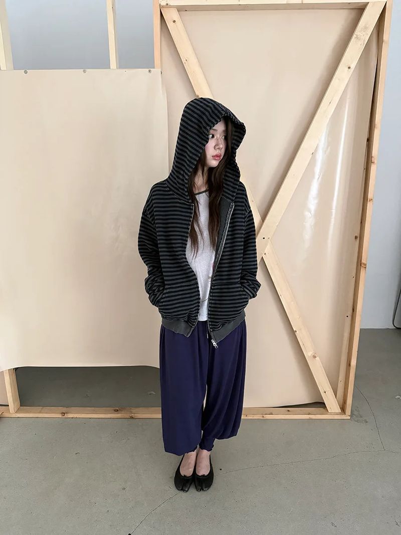  stripe washing hood zip-up