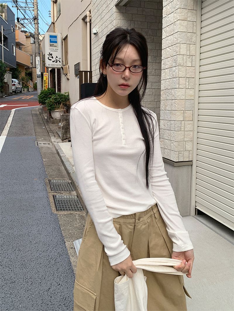 BUTTON RIBBED LONG SLEEVE (4C)