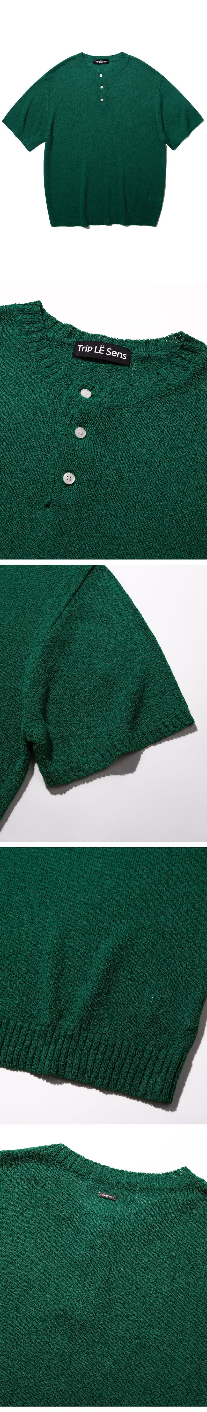 Cloud Summer Henley Neck Knit_Green