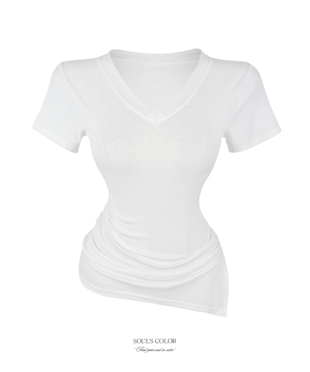 Slim v-neck shirring top (2color)
