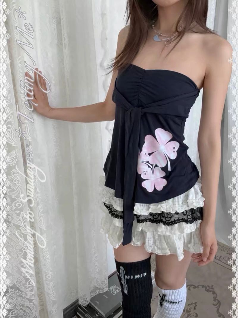 Y2K Pink Clover Tube Top