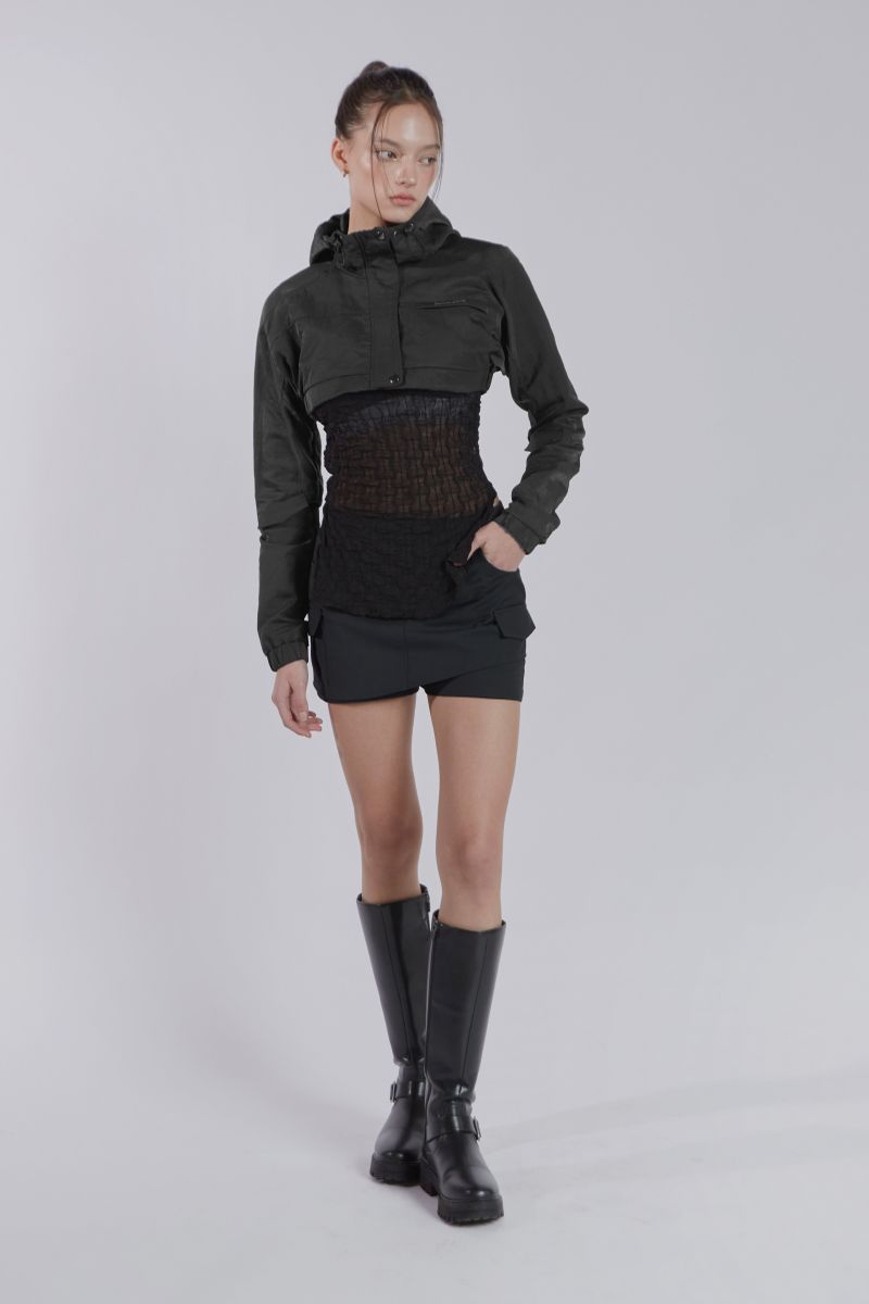 MINI POCKET UNBALANCE SKIRT(CHARCOAL)