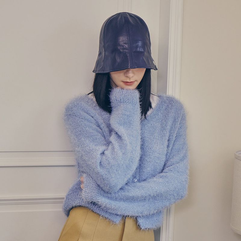 VZ Stud Vegan Leather Tulip Hat / Navy