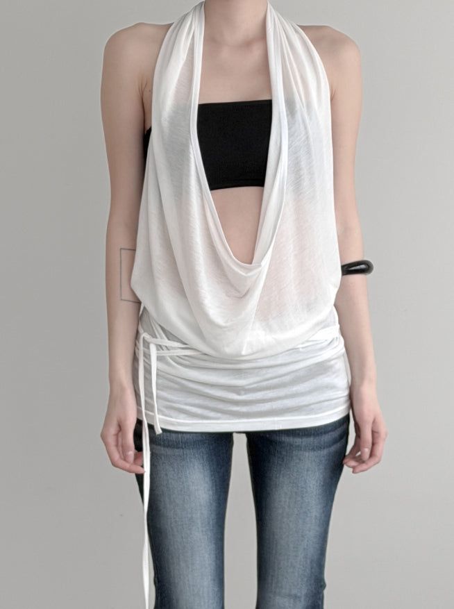 Desert Cowl Neck Hooded Drape Top