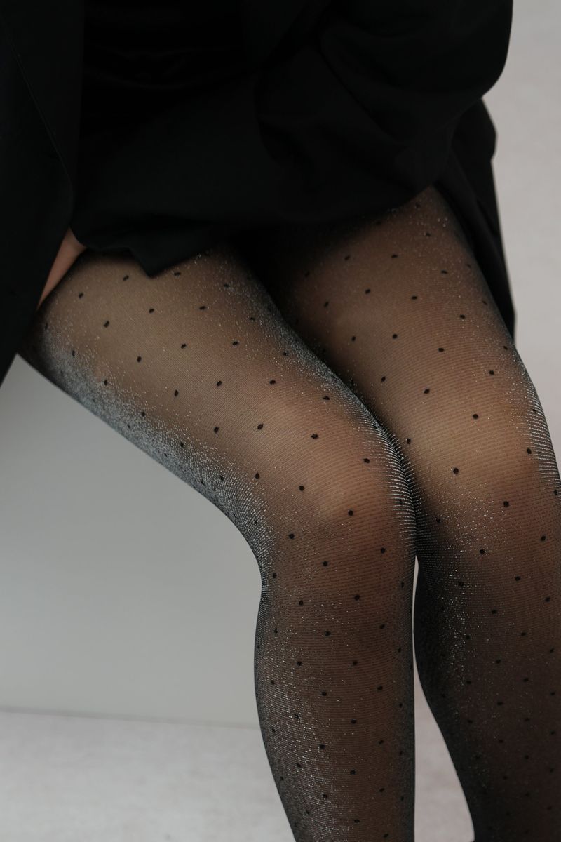 shiny polka dot black tights