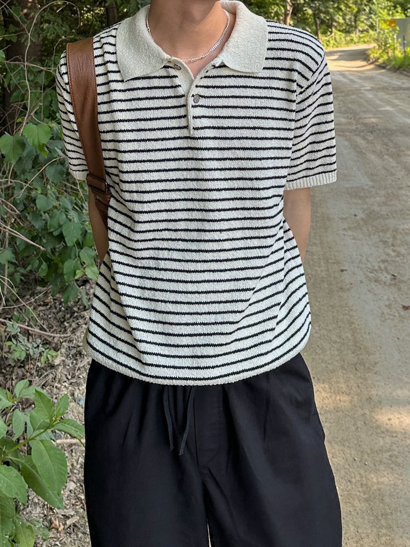 [Premium] Dail boucle stripe collar knit