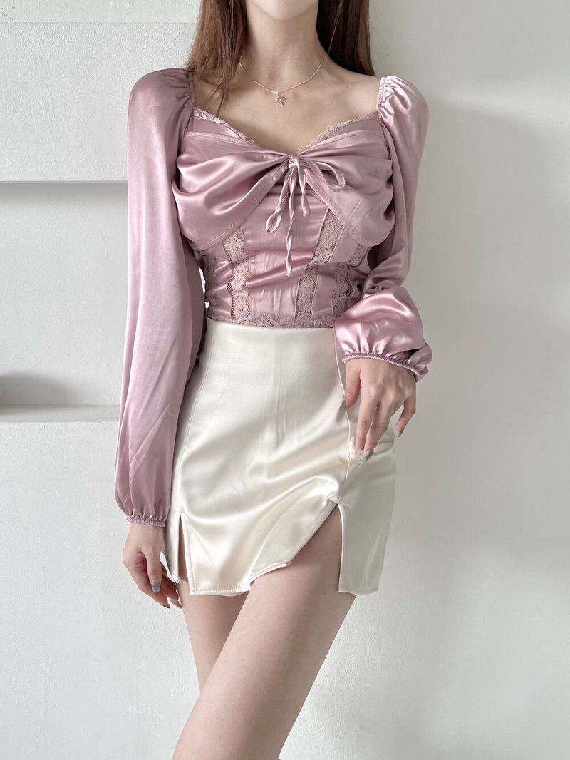 666. Satin two slit sk-pt (2color)
