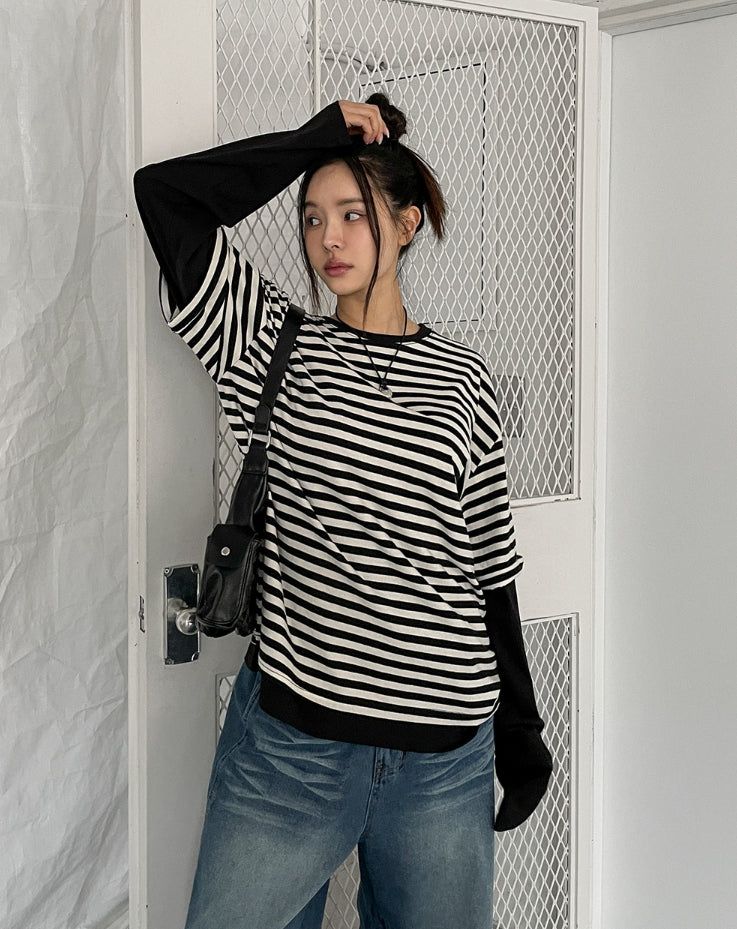 Odd stripe layered t-shirt