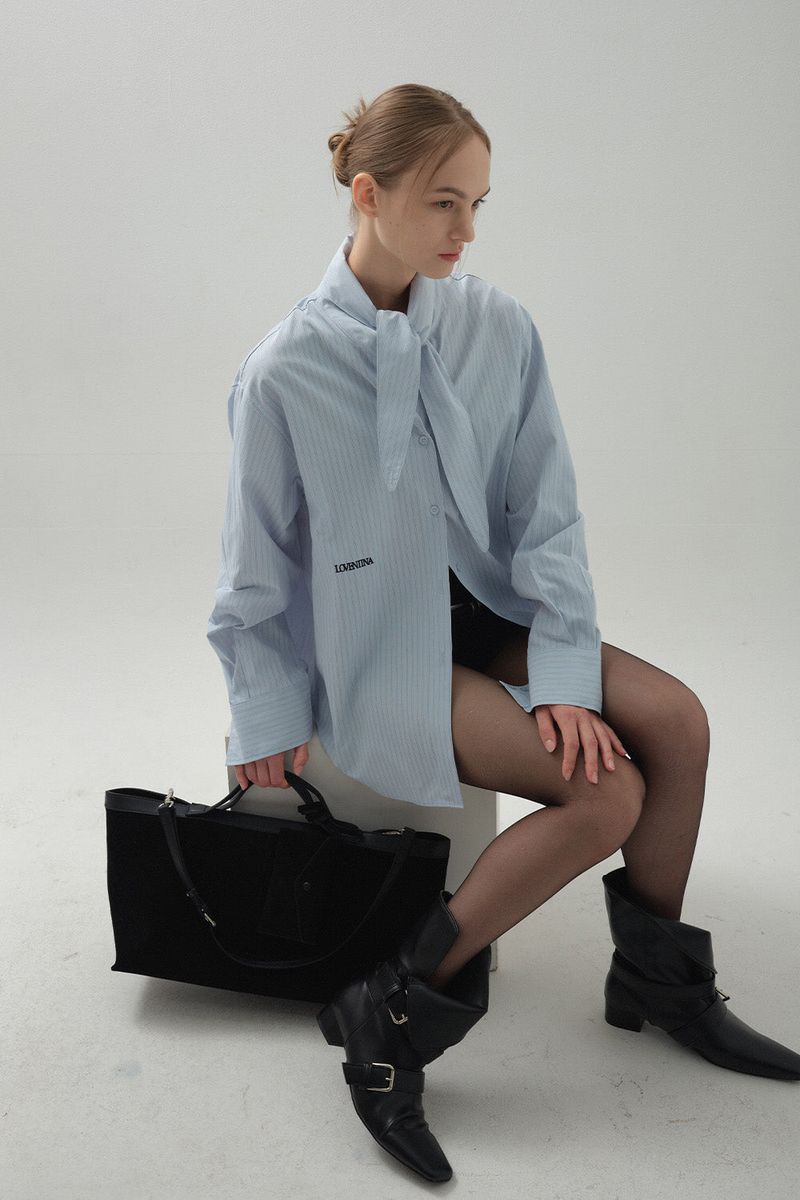Drape Scarf Shirt_Light Blue