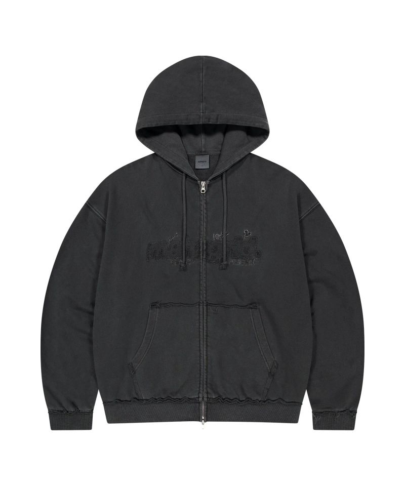 BASIC LOGO PIGMENT ZIP-UP HOODIE_CHARCOAL