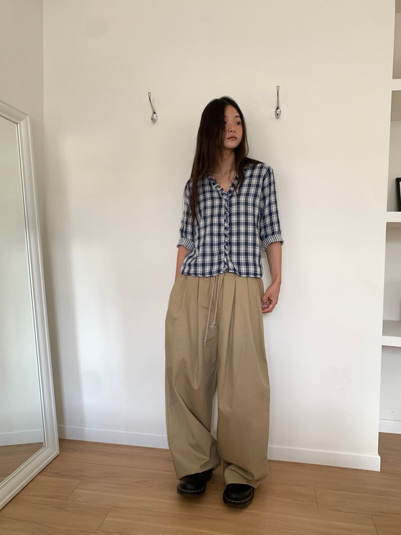 WASHED CHECK FRILL SHIRT (2C)