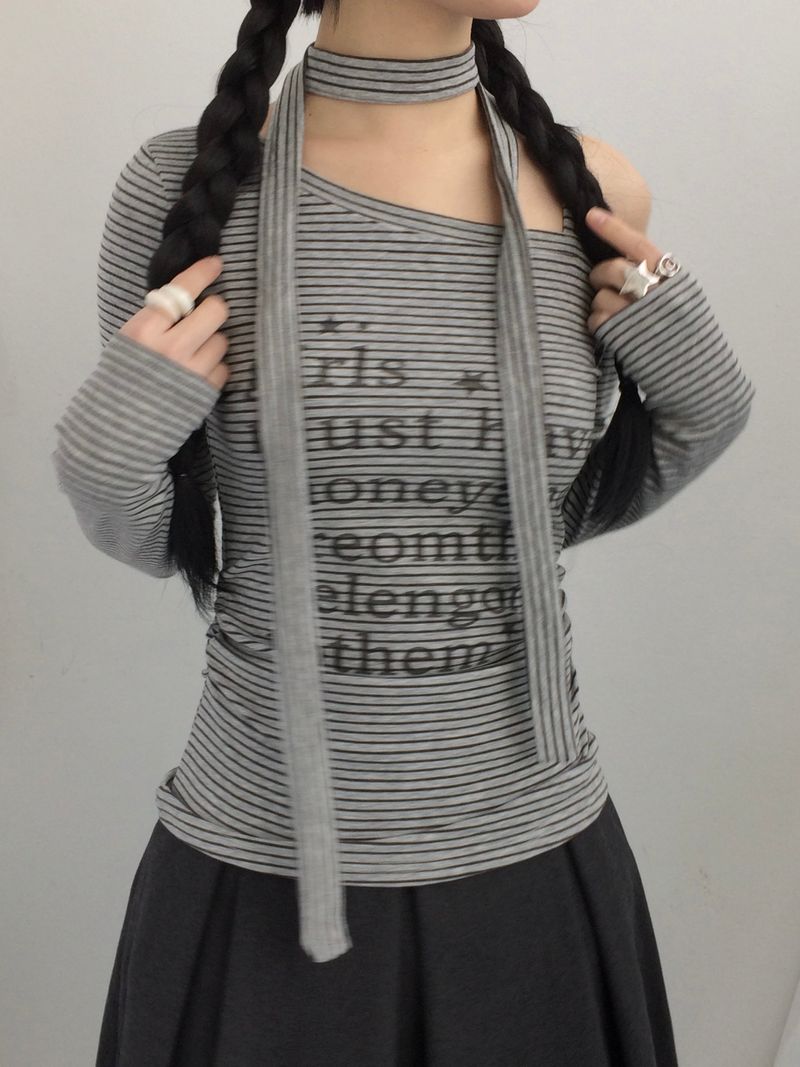 striped tie-neck top