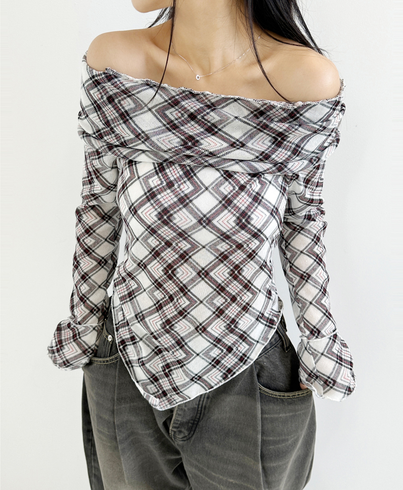 ARGYLE OFF-SHOULDER🤍❤ - 2 COLORS