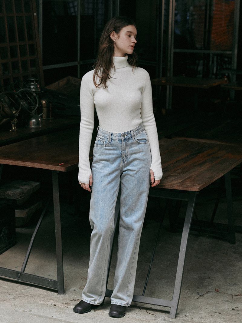KINSLEY wide washing denim pants