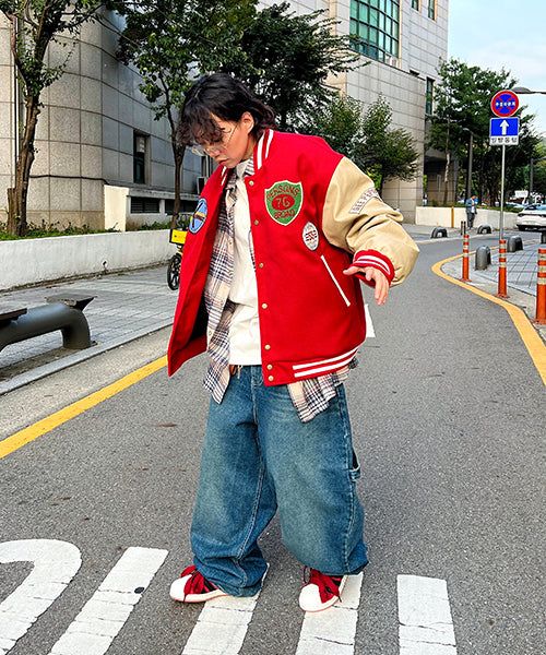 Oversized Varsity Jacket with Patches