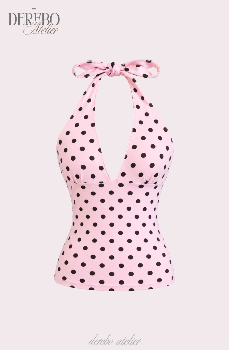 Pink dot halter neck sleeveless top