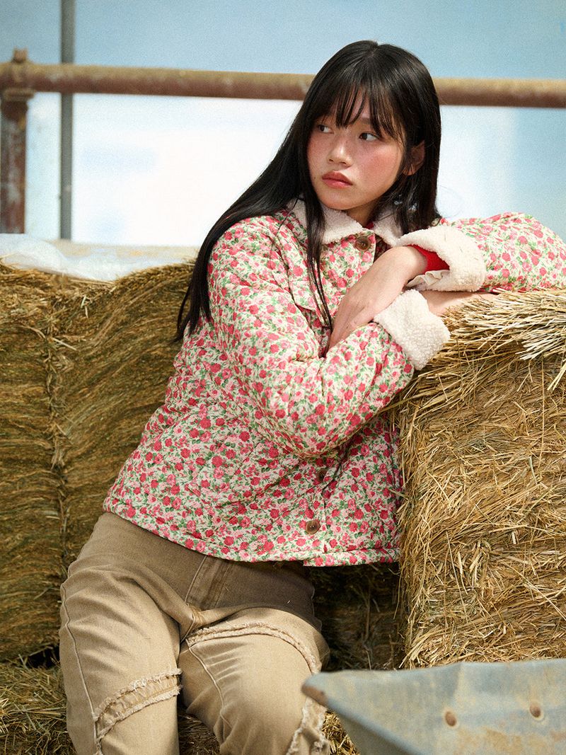 Flower Quilted Corduroy Napping Jacket (2colors)