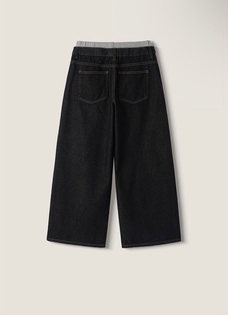 Layered banding denim pants