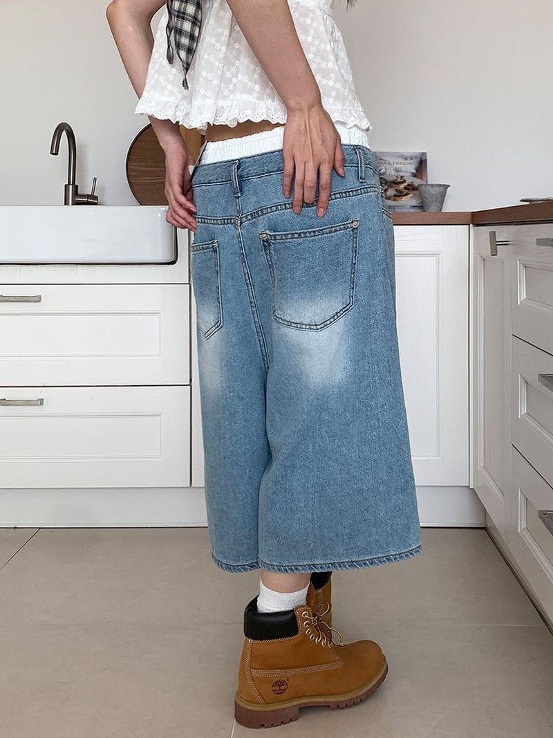 LAYERED BAND BERMUDA JEANS