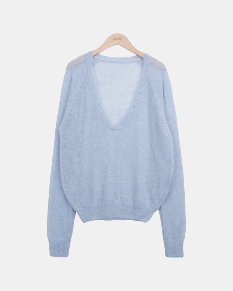 Diang Deep V-Neck Button Mohair Long-Sleeve Knit