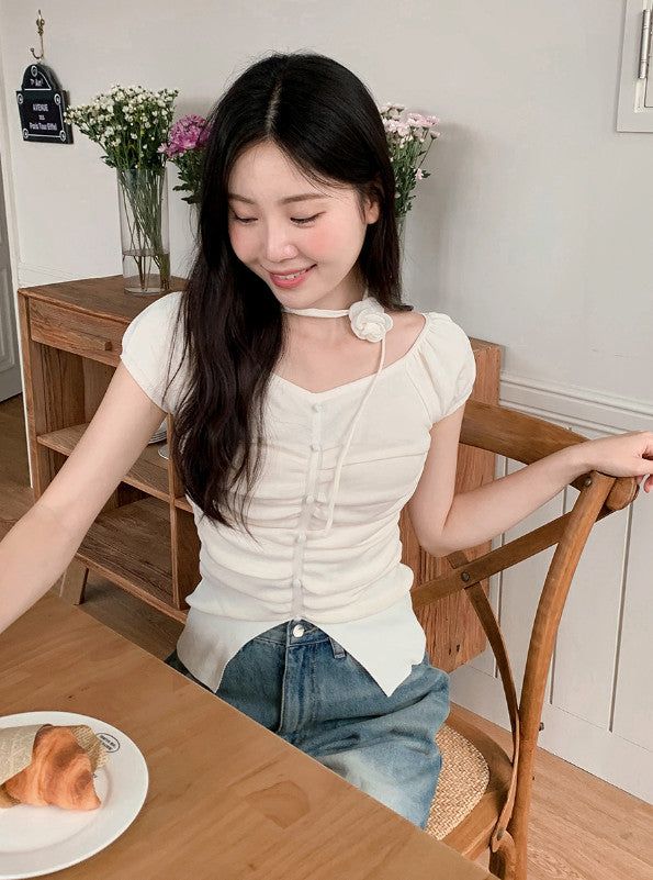 SHOPPERLAND（ショッパーランド）の「#Rose Off Shoulder Slit Short Sleeve Knit (3color)（Tops）」