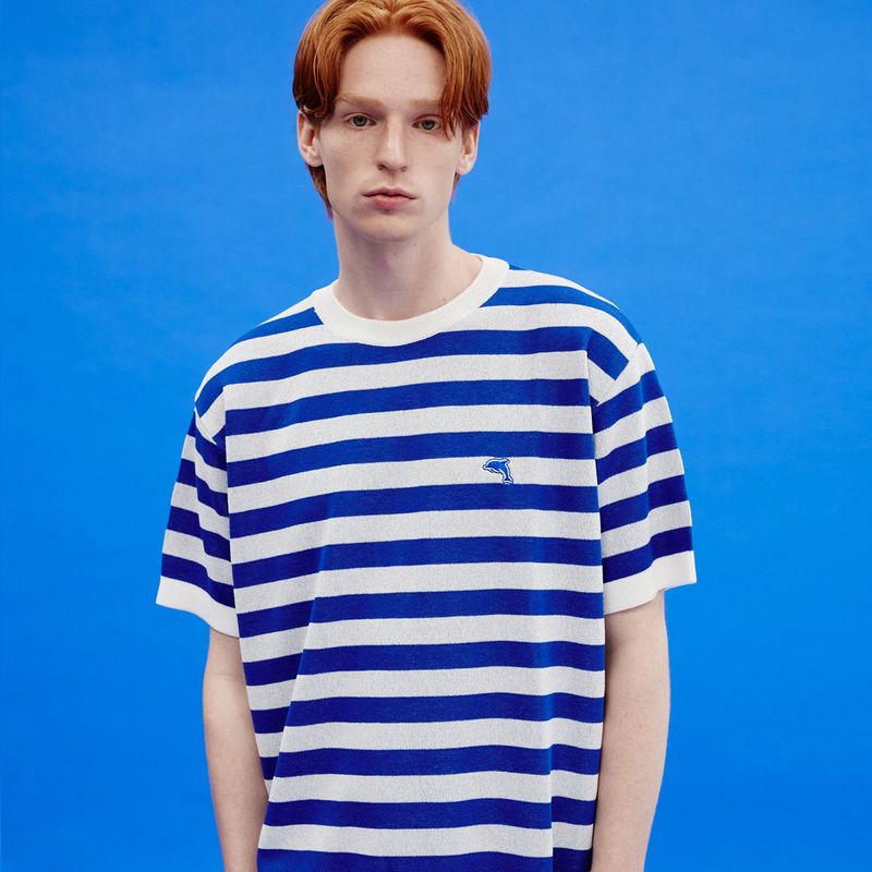 Dolphin stripe half sleeve knit